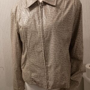 Women's Beige Patterned Bomber Jacket with Zip